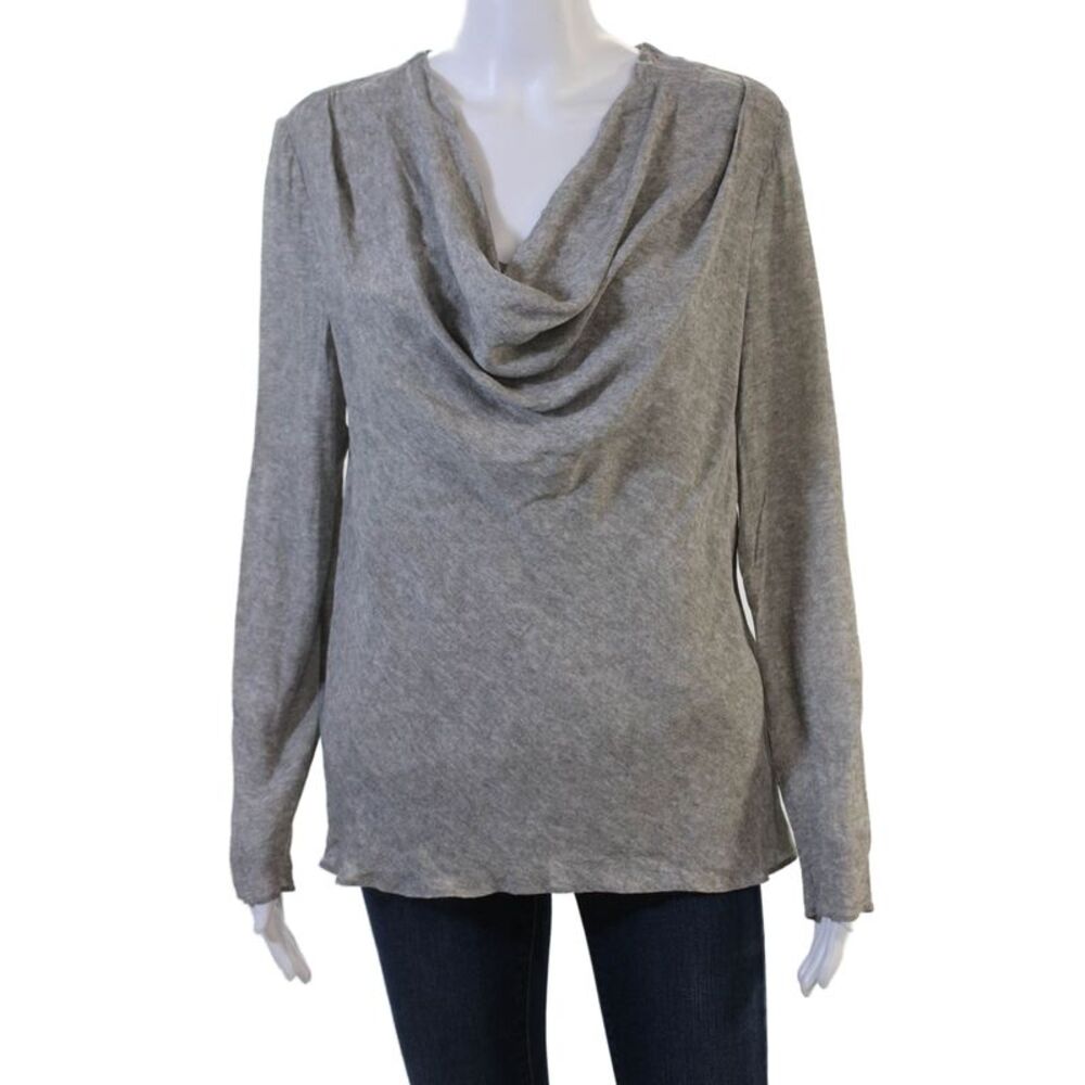 LaPointe Womens Gray Designer Solid Viscose Long Sleeve Blouse Size 6